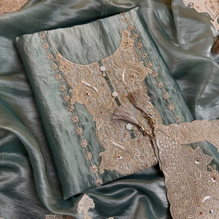 Premium Organza Unstitched Suit Set with Patch Work | R13505 | A1