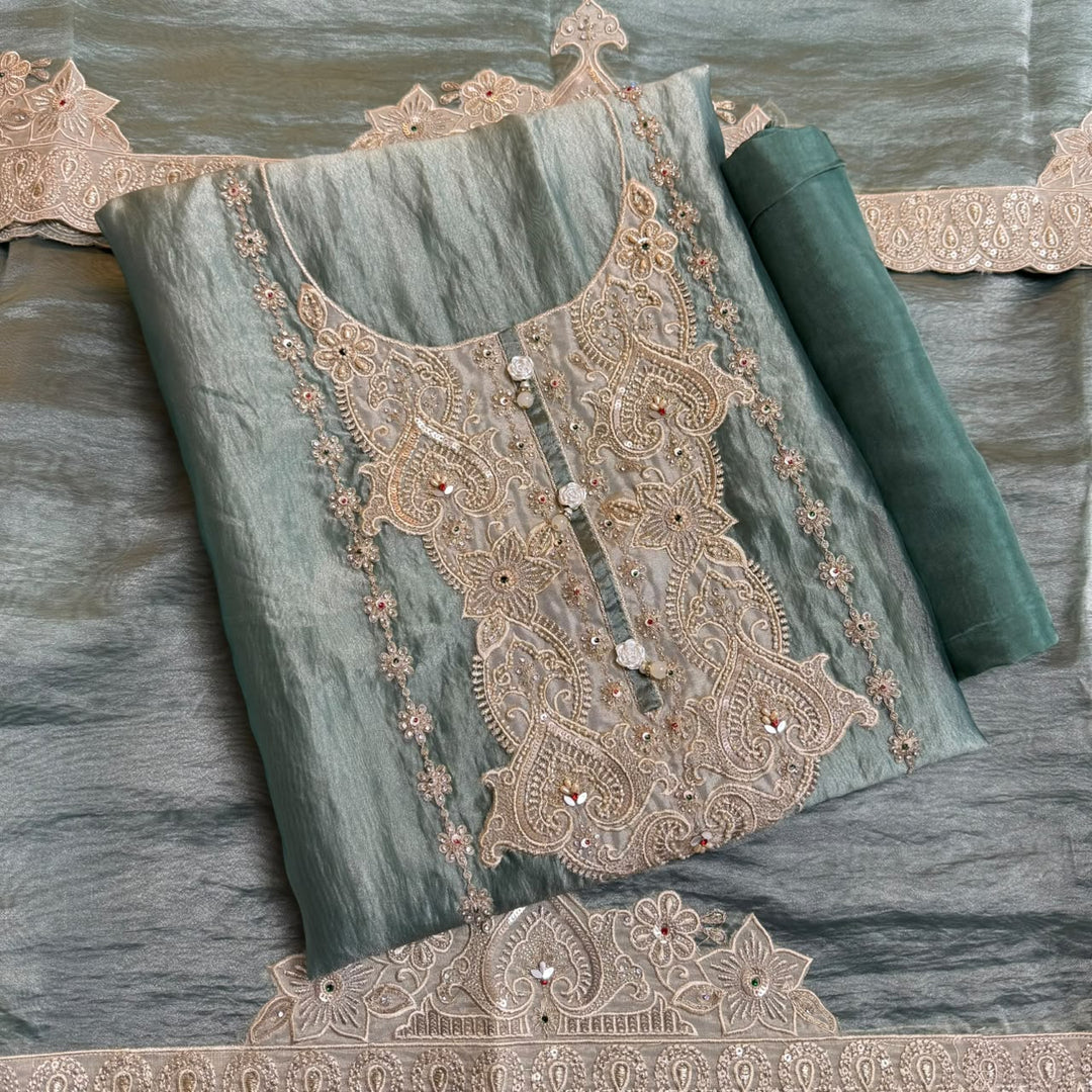 Premium Organza Unstitched Suit Set with Patch Work | R13505 | A1