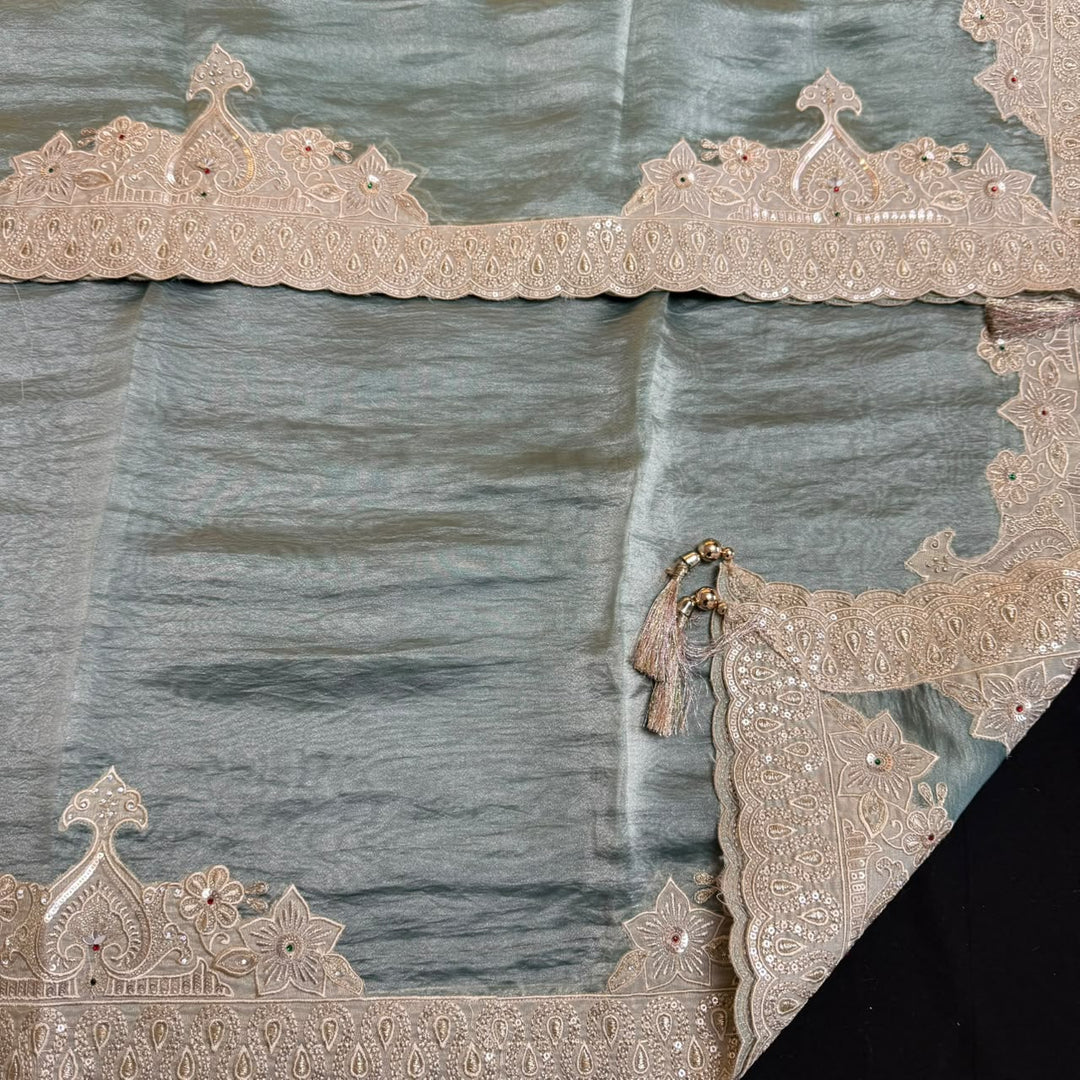Premium Organza Unstitched Suit Set with Patch Work | R13505 | A1