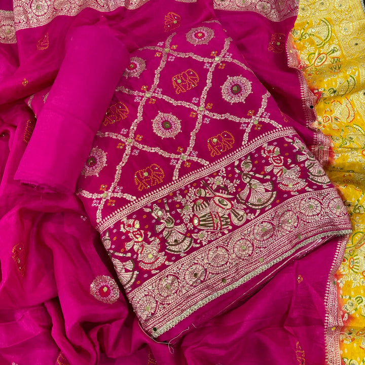 Premium Dola Silk Unstitched Suit Set-BR2548-A