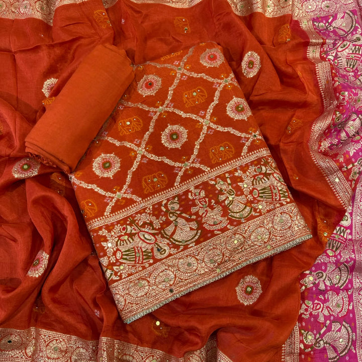 Premium Dola Silk Unstitched Suit Set-BR2548-A1