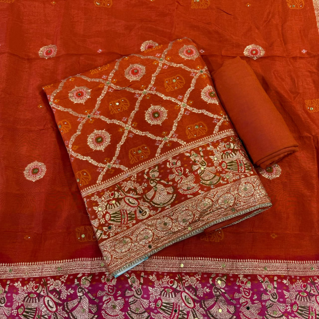 Premium Dola Silk Unstitched Suit Set-BR2548-A1
