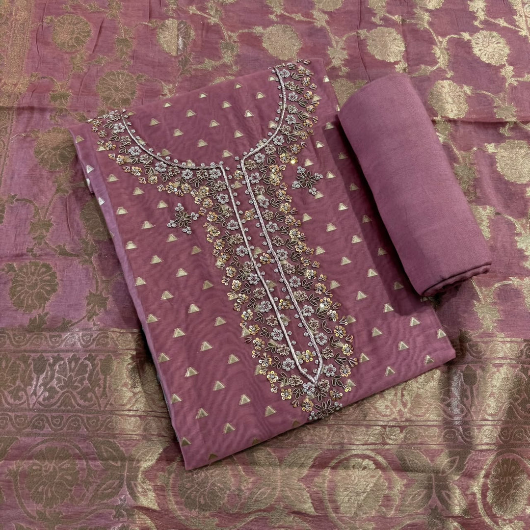 Premium Silk Chanderi Unstitched Suit Set-BR1405-2