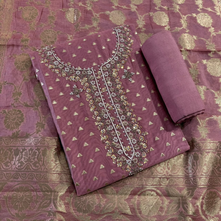 Premium Silk Chanderi Unstitched Suit Set-BR1405-2