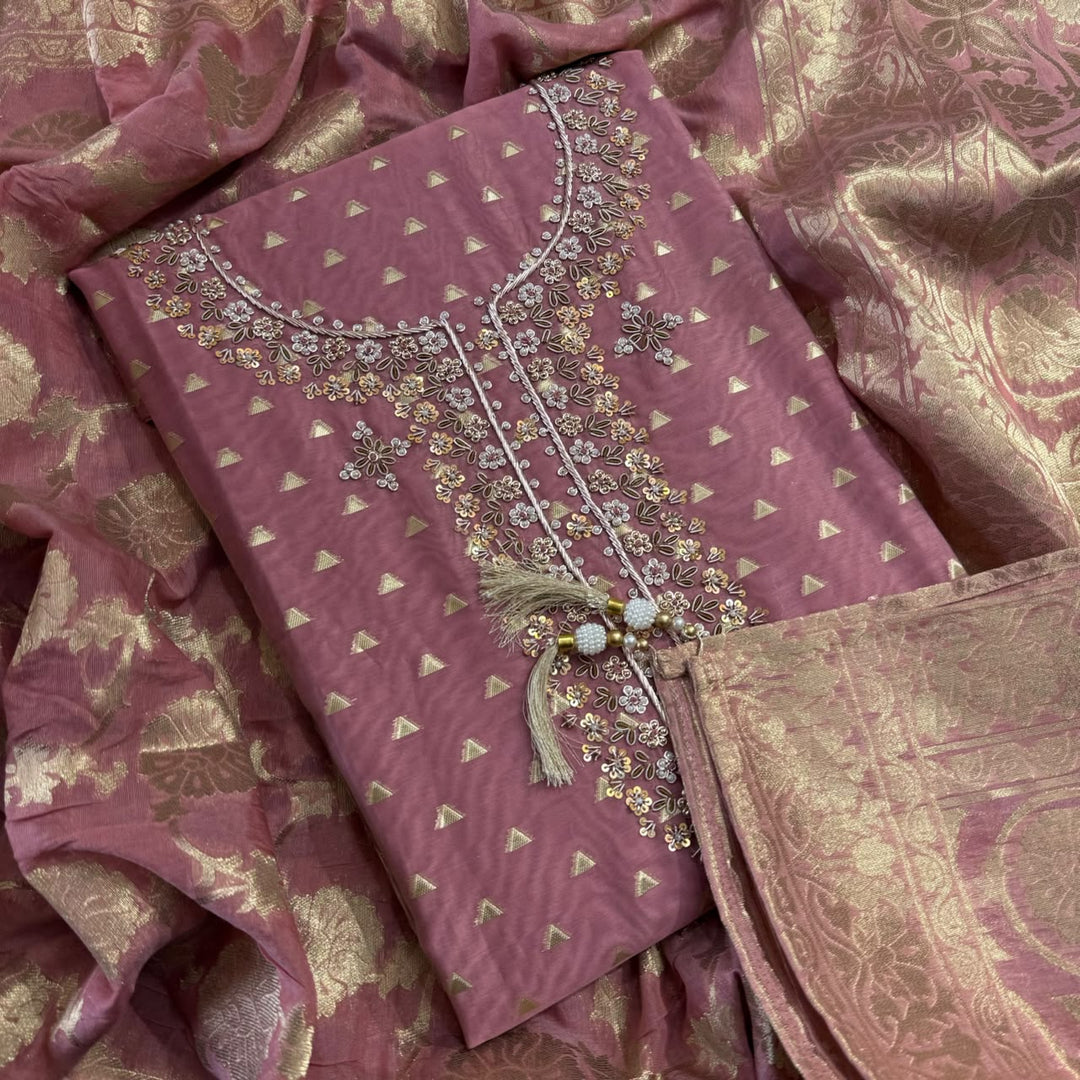 Premium Silk Chanderi Unstitched Suit Set-BR1405-2