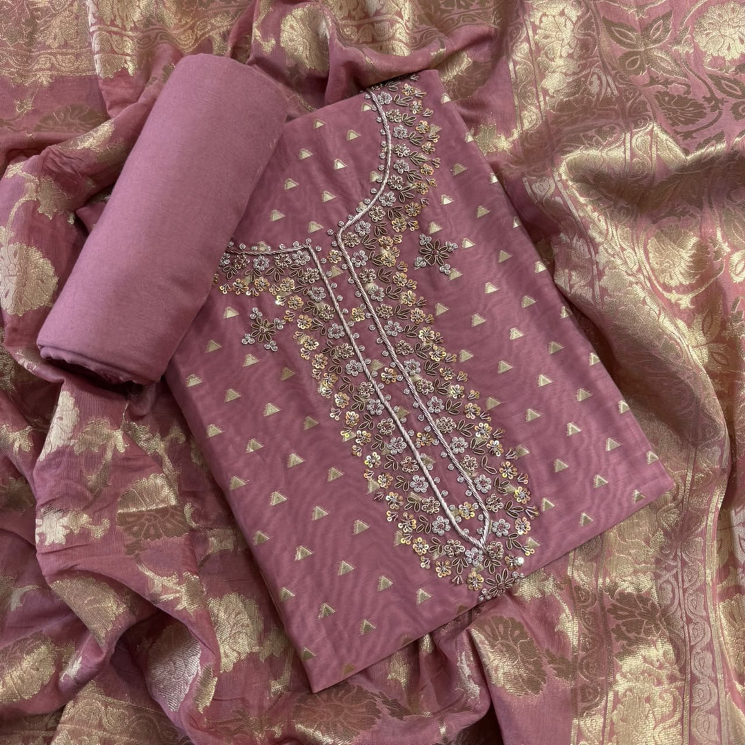 Premium Silk Chanderi Unstitched Suit Set-BR1405-2