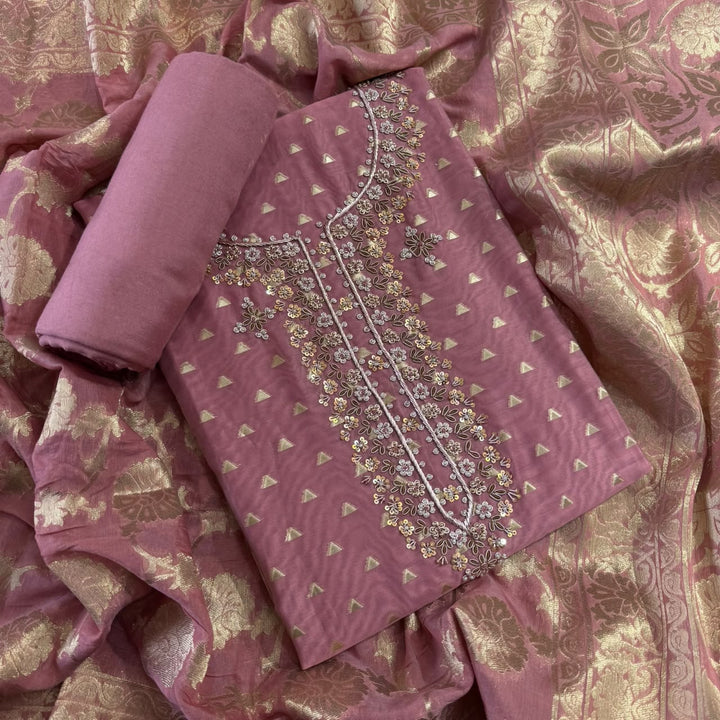 Premium Silk Chanderi Unstitched Suit Set-BR1405-2