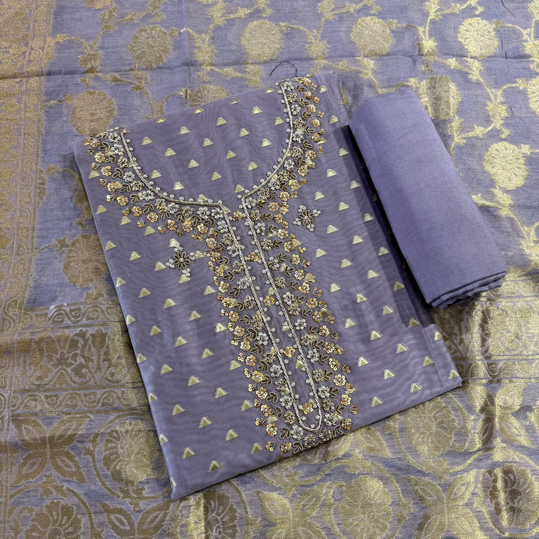 Premium Silk Chanderi Unstitched Suit Set-BR1405-1