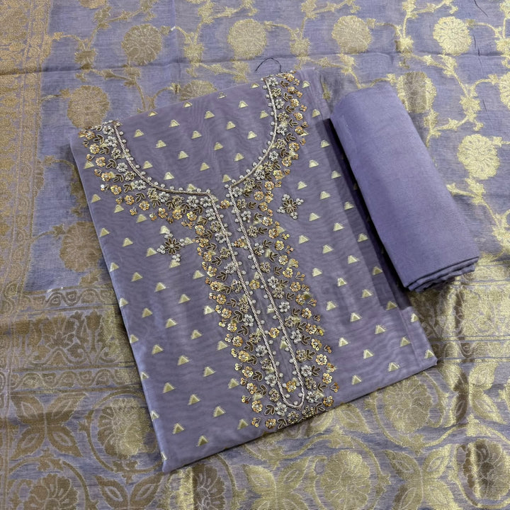 Premium Silk Chanderi Unstitched Suit Set-BR1405-1