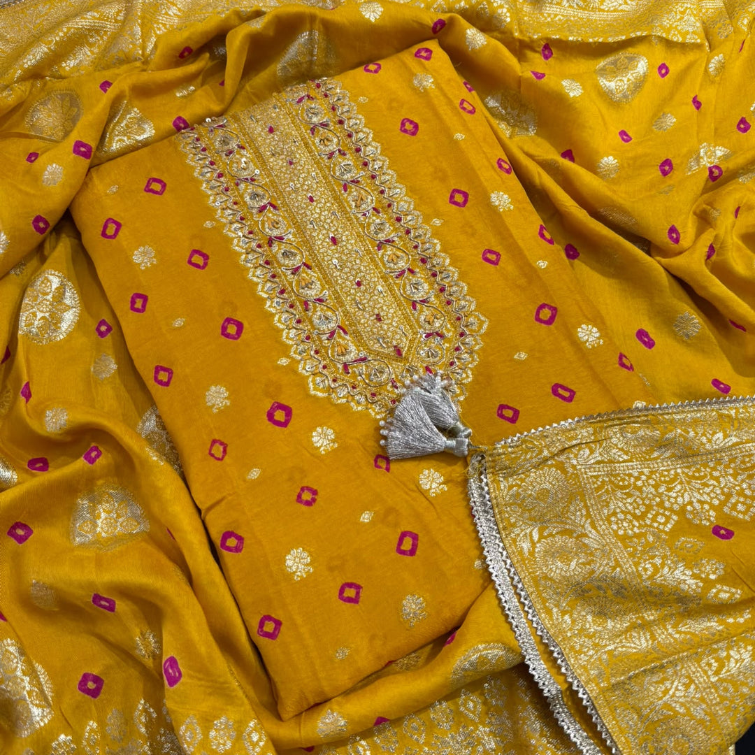 Premium Silk Chanderi Unstitched Suit Set-BR1405-3