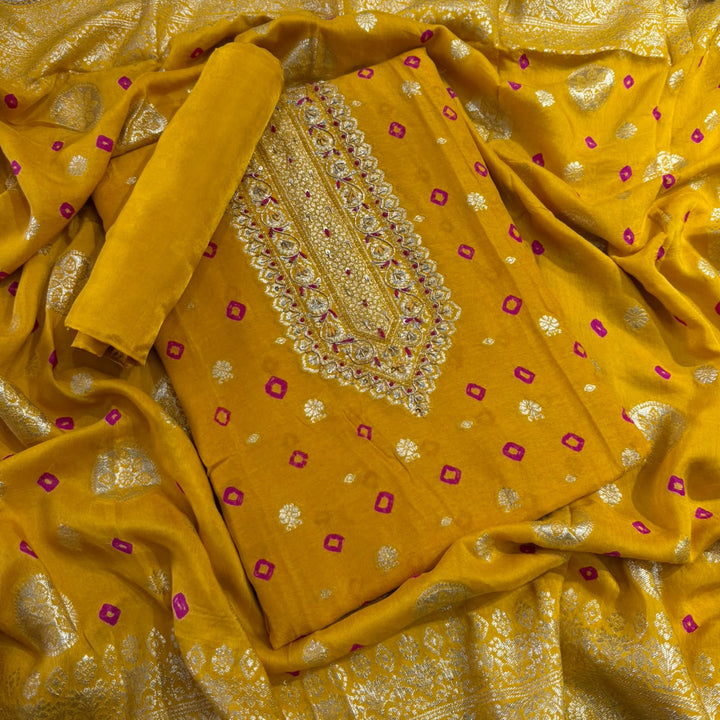 Premium Silk Chanderi Unstitched Suit Set-BR1405-3