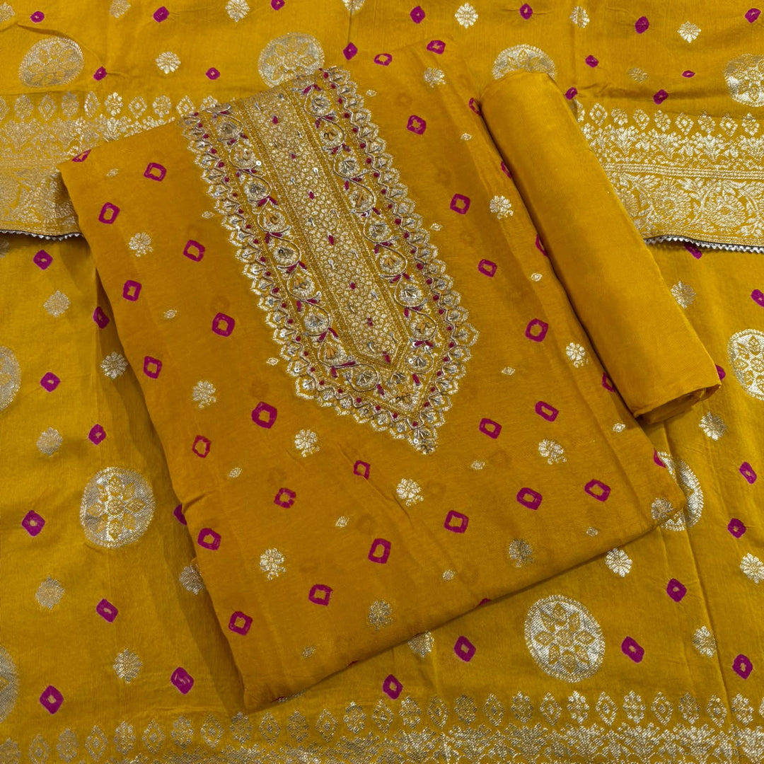 Premium Silk Chanderi Unstitched Suit Set-BR1405-3