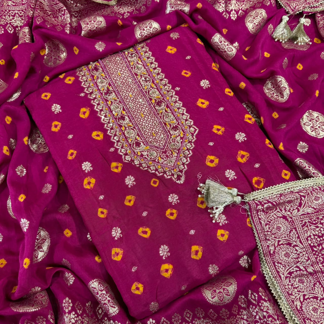 Premium Silk Chanderi Unstitched Suit Set-BR1405-4