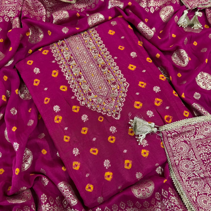 Premium Silk Chanderi Unstitched Suit Set-BR1405-4