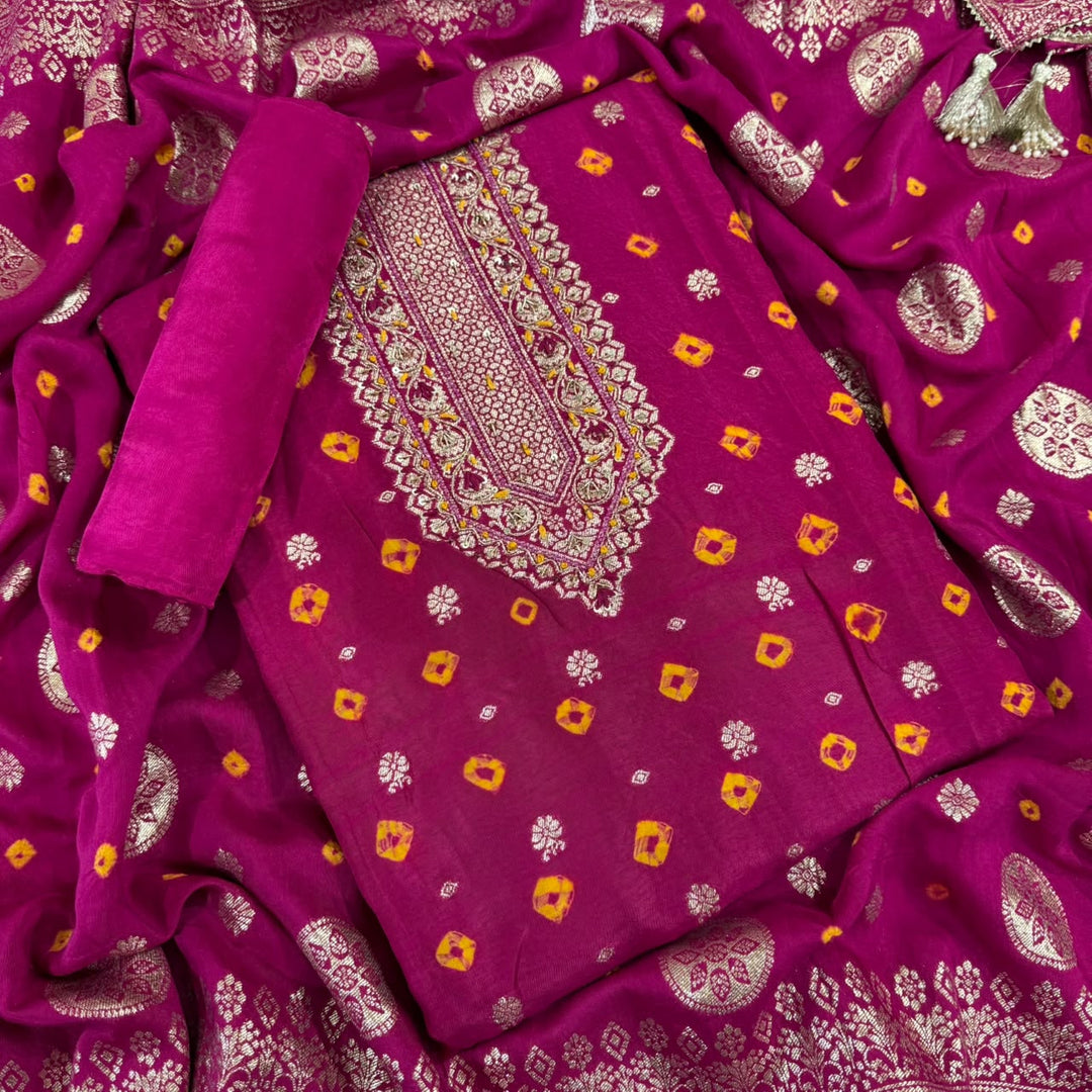 Premium Silk Chanderi Unstitched Suit Set-BR1405-4