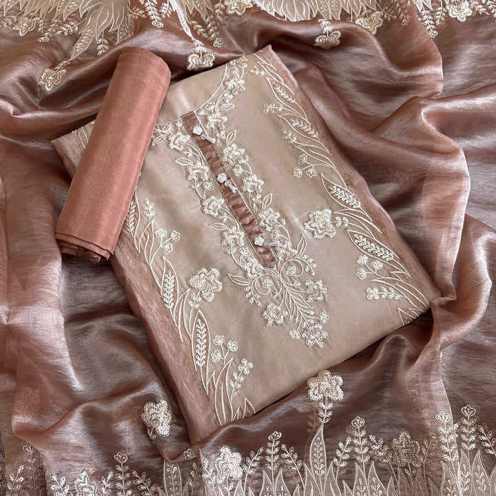Premium Shimmer Organza Unstitched Suit Set-R15495-A1
