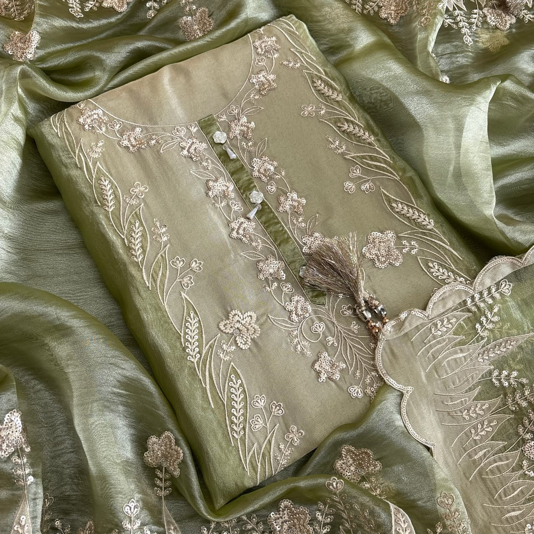 Premium Shimmer Organza Unstitched Suit Set-R15495-A2