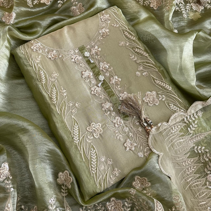 Premium Shimmer Organza Unstitched Suit Set-R15495-A2