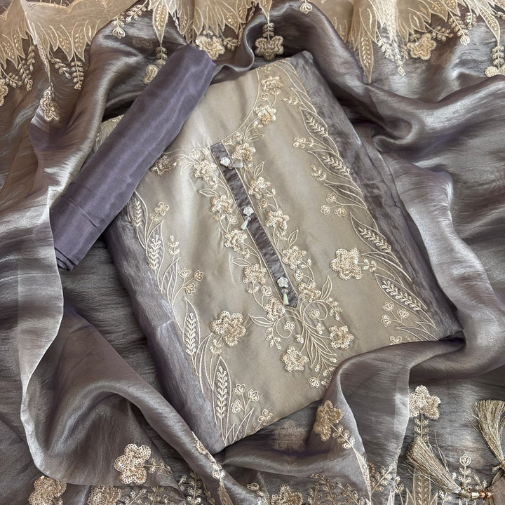 Premium Shimmer Organza Unstitched Suit Set-R15495-A3