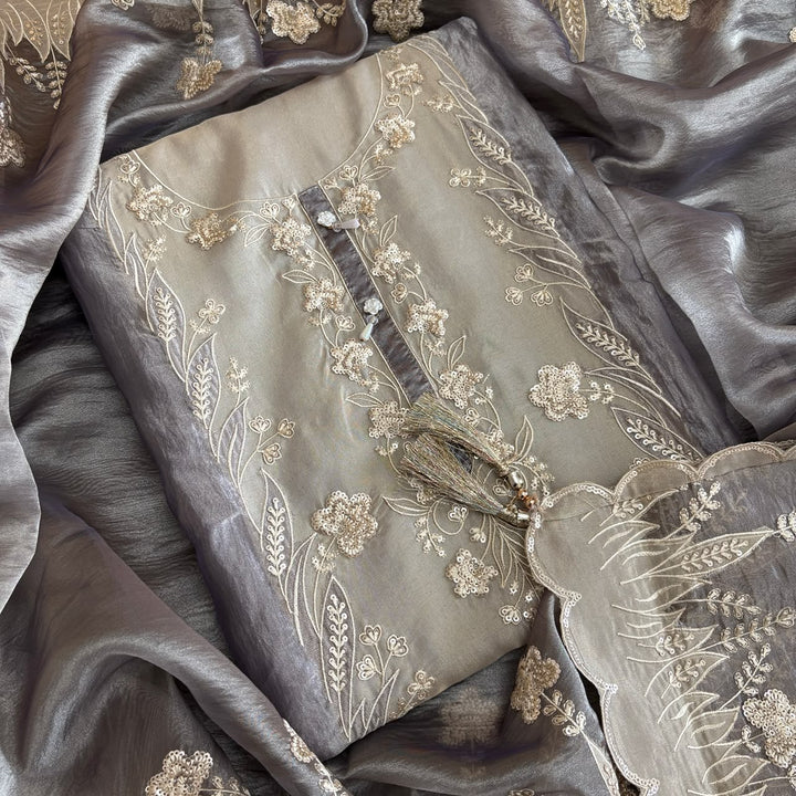 Premium Shimmer Organza Unstitched Suit Set-R15495-A3