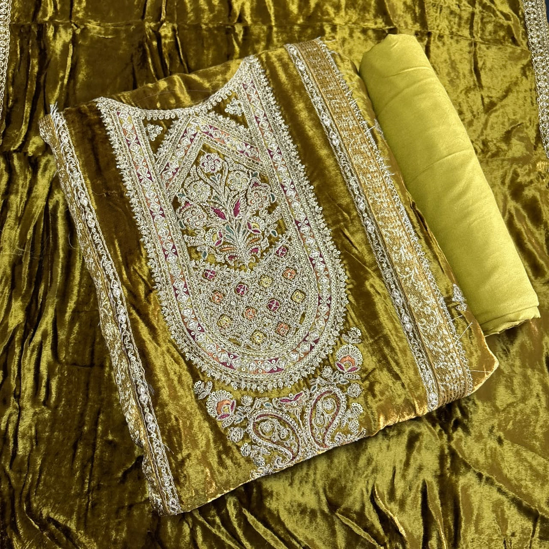 Premium Velvet Unstitched Suit Set-DF3210-A