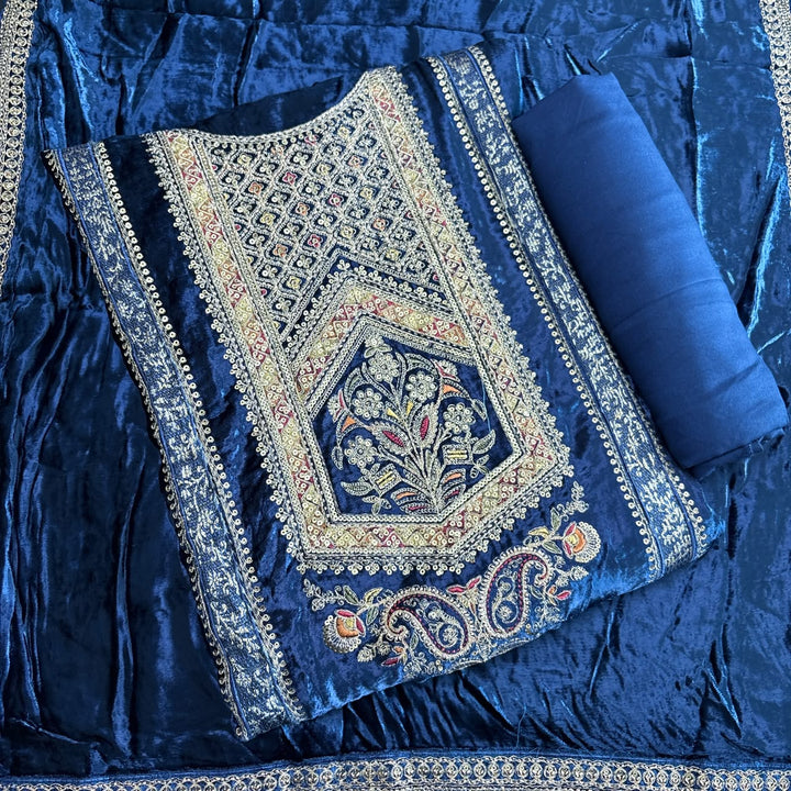 Premium Velvet Unstitched Suit Set-DF3210