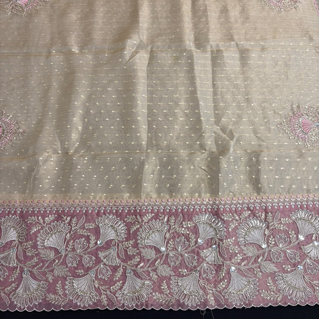Premium Tissue Zari & Zarkan Embroidered Unstitched Suit Set-R14477-A