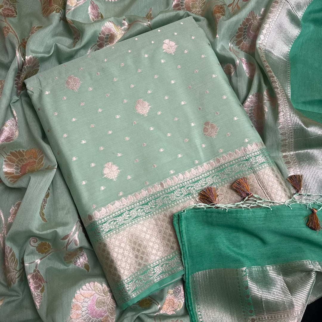 Premium Pure Muga Silk Unstitched Suit Set-HC1001-A
