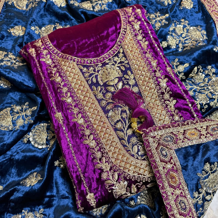 Premium Velvet Zari & Sequins Embroidered Unstitched Suit Set-PS5301-A2
