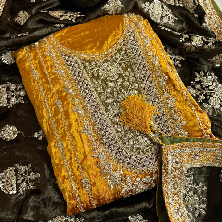 Premium Velvet Zari & Sequins Embroidered Unstitched Suit Set-PS5301-A3