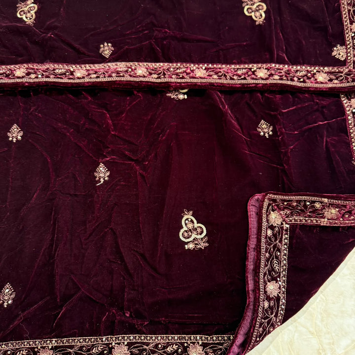 Premium Velvet Thread & Sequins Embroidered Unstitched Suit Set-PS5802-2