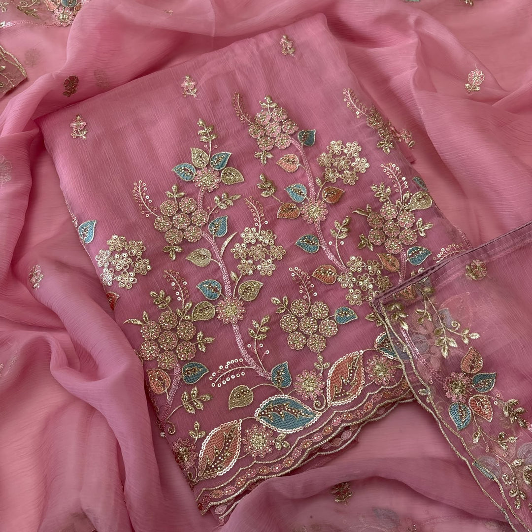 Premium Crush Tissue Thread, Zari & Sequins Embroidered Unstitched Suit Set-LF8802-A