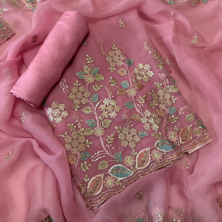Premium Crush Tissue Thread, Zari & Sequins Embroidered Unstitched Suit Set-LF8802-A