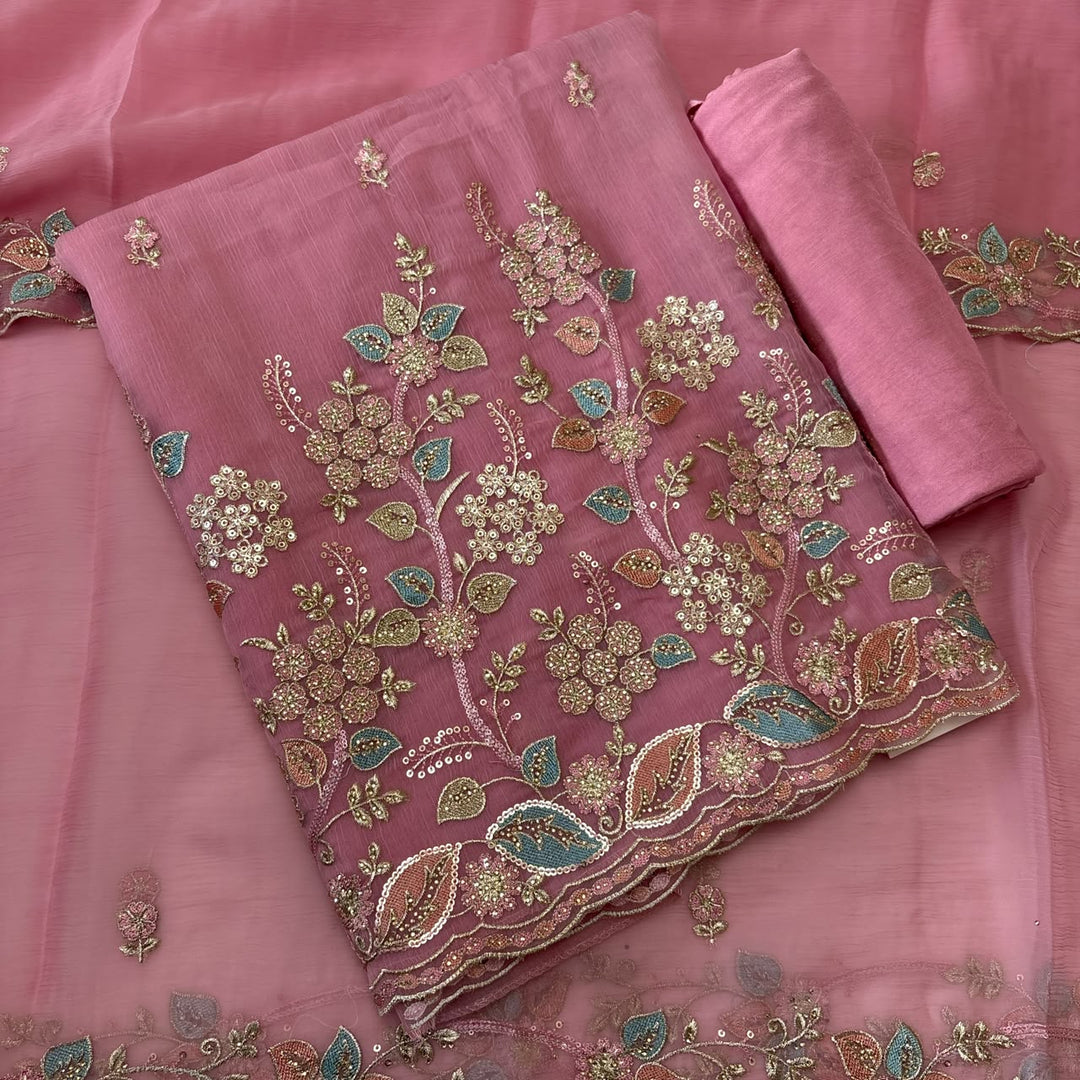 Premium Crush Tissue Thread, Zari & Sequins Embroidered Unstitched Suit Set-LF8802-A