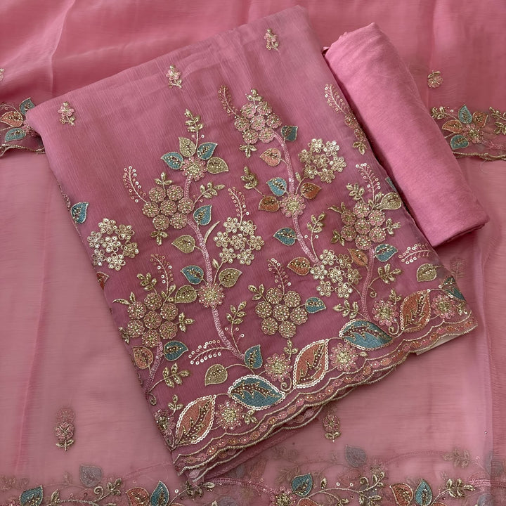 Premium Crush Tissue Thread, Zari & Sequins Embroidered Unstitched Suit Set-LF8802-A