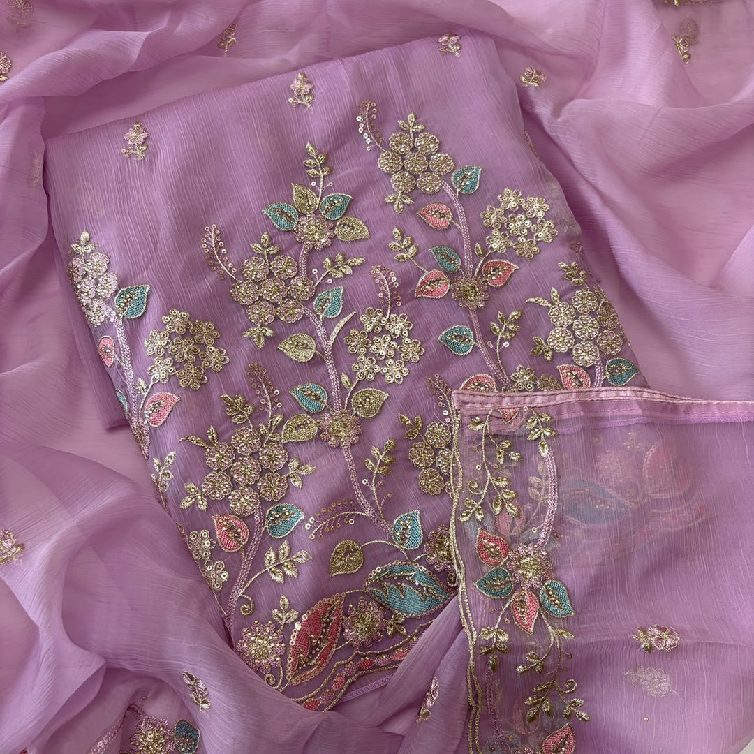 Premium Crush Tissue Thread, Zari & Sequins Embroidered Unstitched Suit Set-LF8802-A1