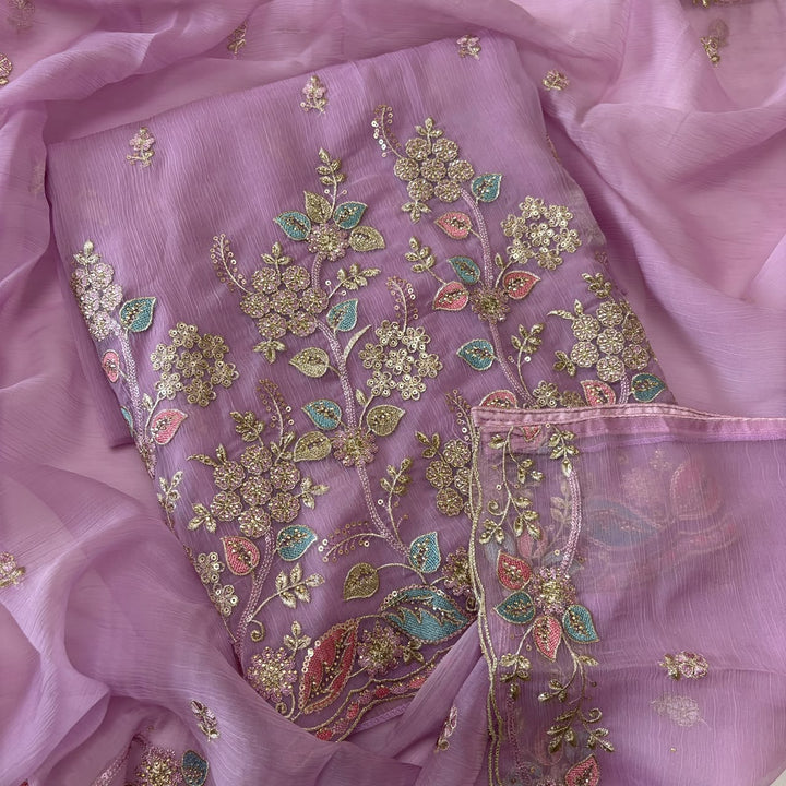 Premium Crush Tissue Thread, Zari & Sequins Embroidered Unstitched Suit Set-LF8802-A1