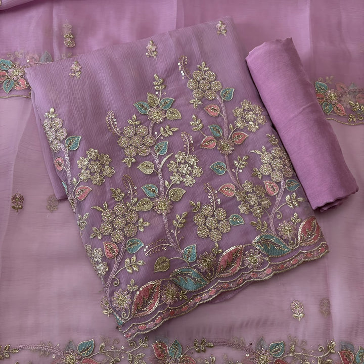 Premium Crush Tissue Thread, Zari & Sequins Embroidered Unstitched Suit Set-LF8802-A1