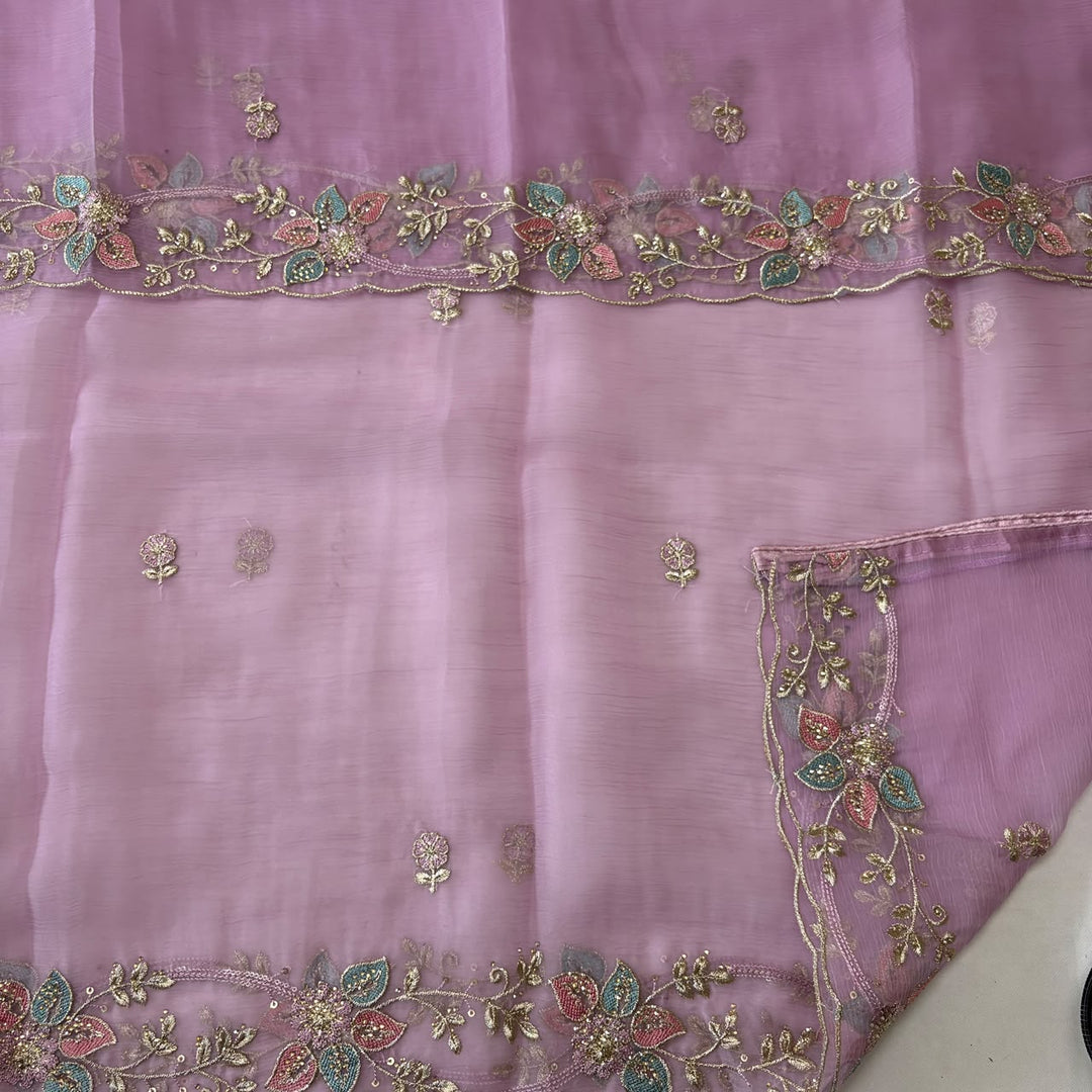Premium Crush Tissue Thread, Zari & Sequins Embroidered Unstitched Suit Set-LF8802-A1