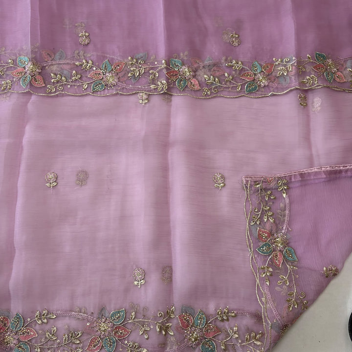 Premium Crush Tissue Thread, Zari & Sequins Embroidered Unstitched Suit Set-LF8802-A1