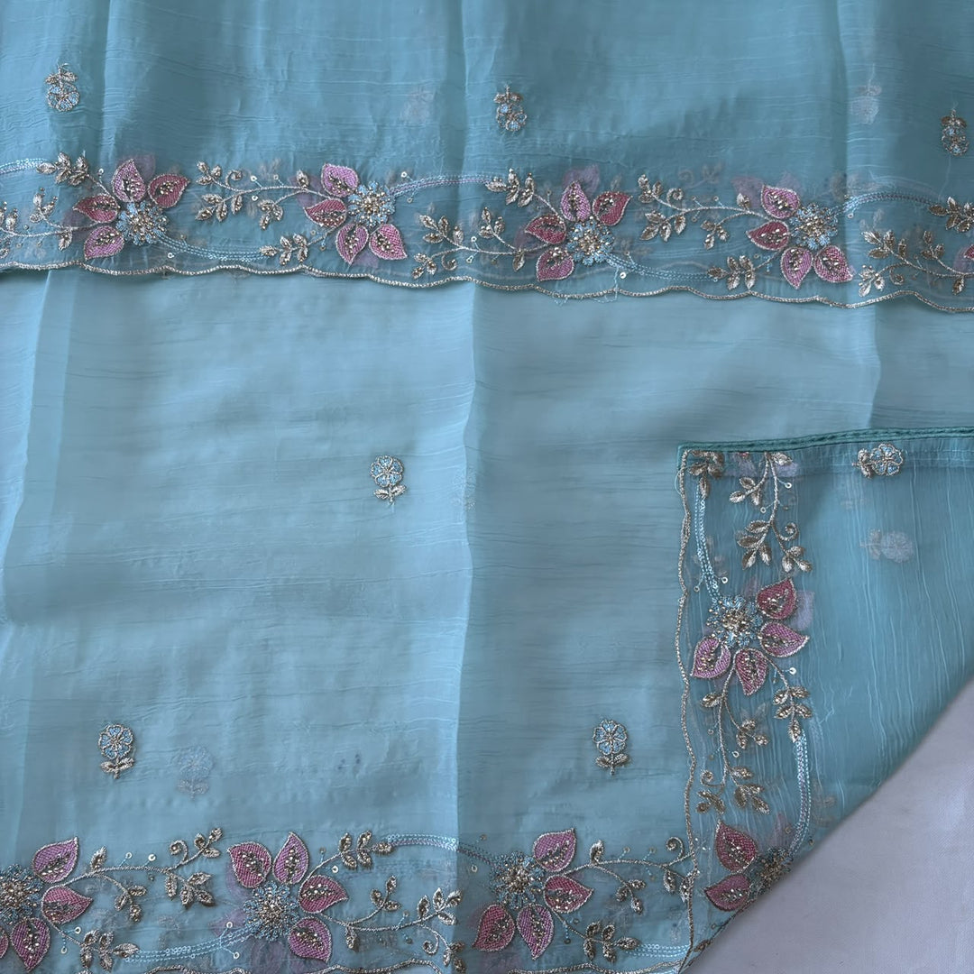Premium Crush Tissue Thread, Zari & Sequins Embroidered Unstitched Suit Set-LF8802-A2