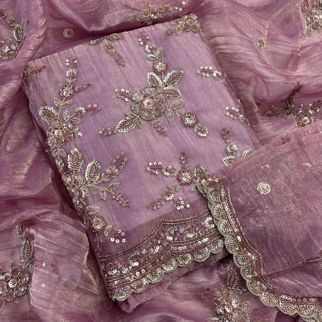 Premium Crush Tissue Sequins & Cutdana Embroidered Unstitched Suit Set | LF8752-1