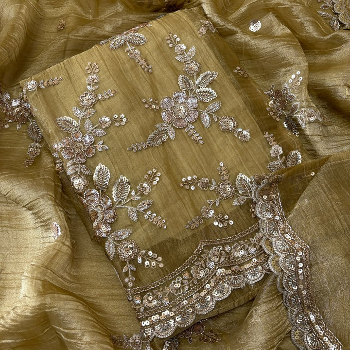Premium Crush Tissue Sequins & Cutdana Embroidered Unstitched Suit Set | LF8752-2