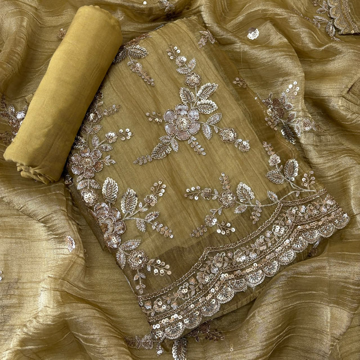 Premium Crush Tissue Sequins & Cutdana Embroidered Unstitched Suit Set | LF8752-2