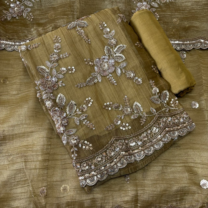 Premium Crush Tissue Sequins & Cutdana Embroidered Unstitched Suit Set | LF8752-2