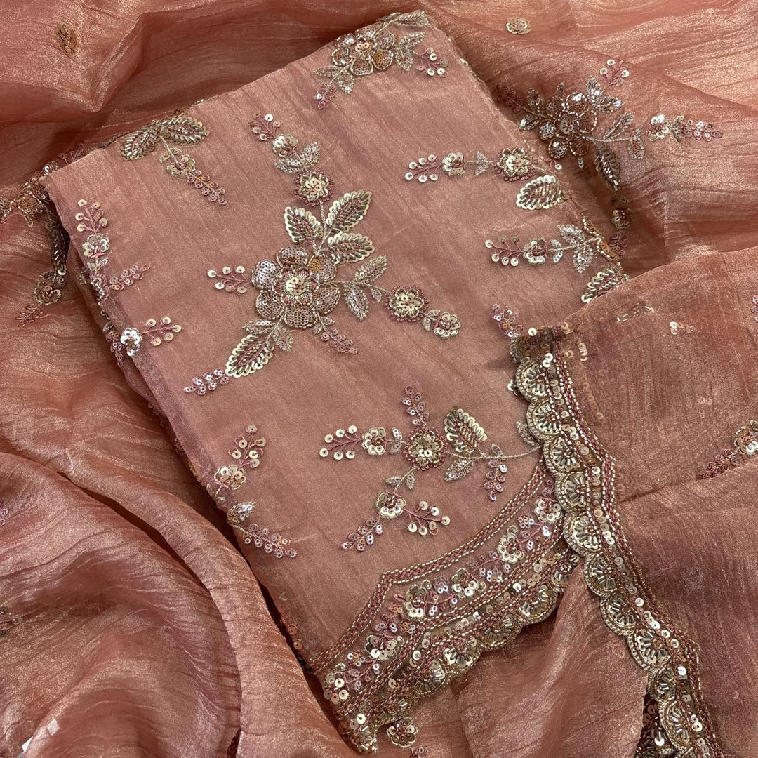 Premium Crush Tissue Sequins & Cutdana Embroidered Unstitched Suit Set | LF8752-3