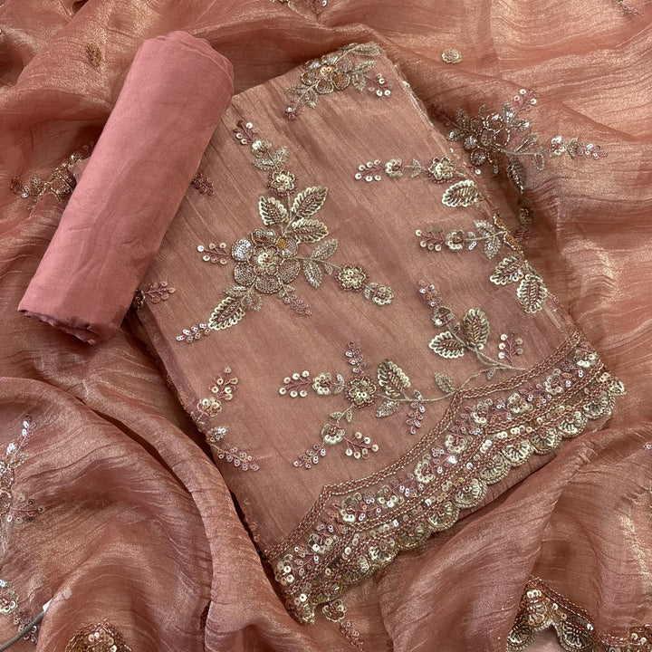 Premium Crush Tissue Sequins & Cutdana Embroidered Unstitched Suit Set | LF8752-3