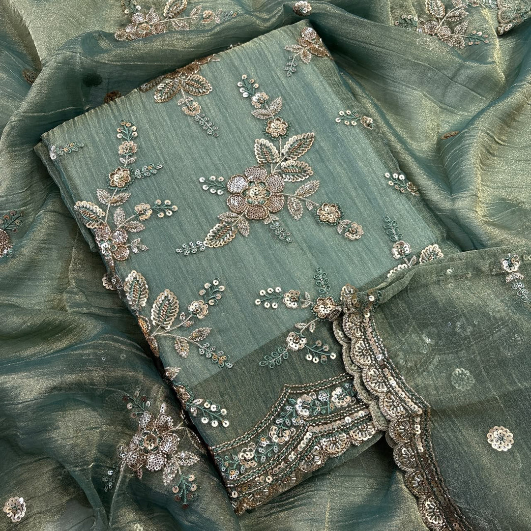 Premium Crush Tissue Sequins & Cutdana Embroidered Unstitched Suit Set | LF8752-4