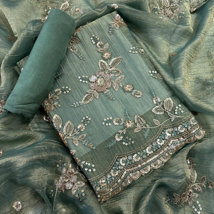 Premium Crush Tissue Sequins & Cutdana Embroidered Unstitched Suit Set | LF8752-4