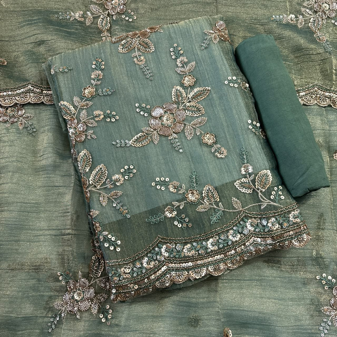 Premium Crush Tissue Sequins & Cutdana Embroidered Unstitched Suit Set | LF8752-4